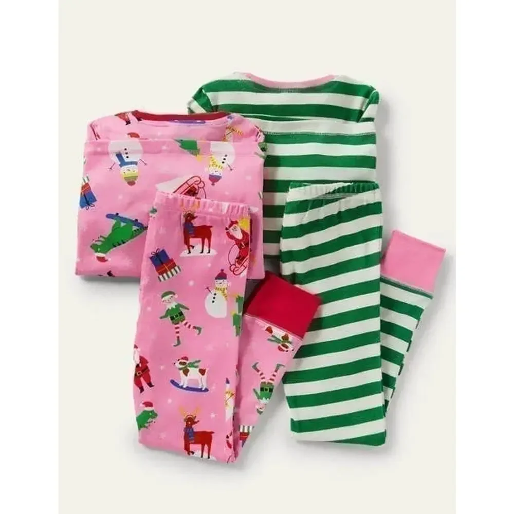 NWT❤️Mini Boden 2-Pack Assorted Two-Piece Fitted Pajamas sz8Y